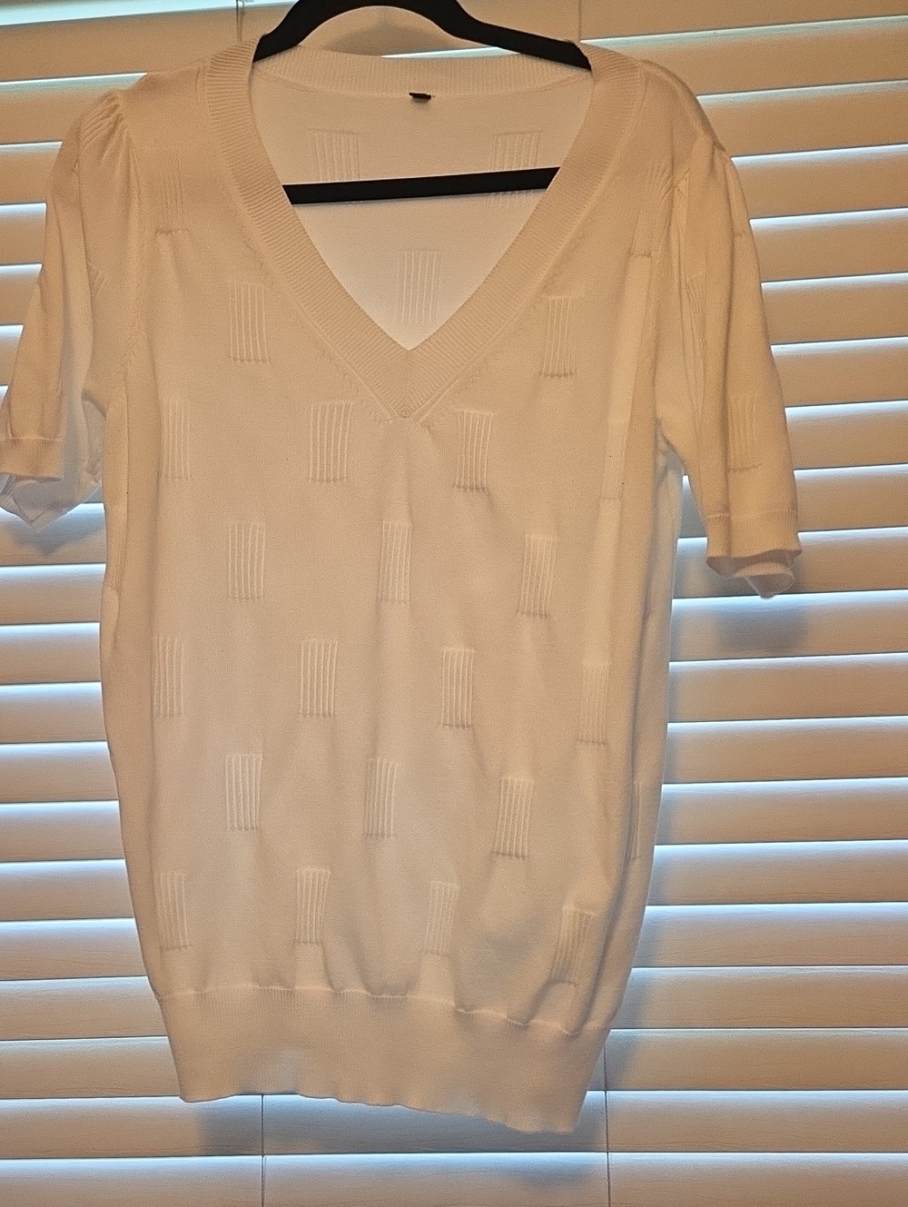 White V-Neck Short Sleeve Knit Top